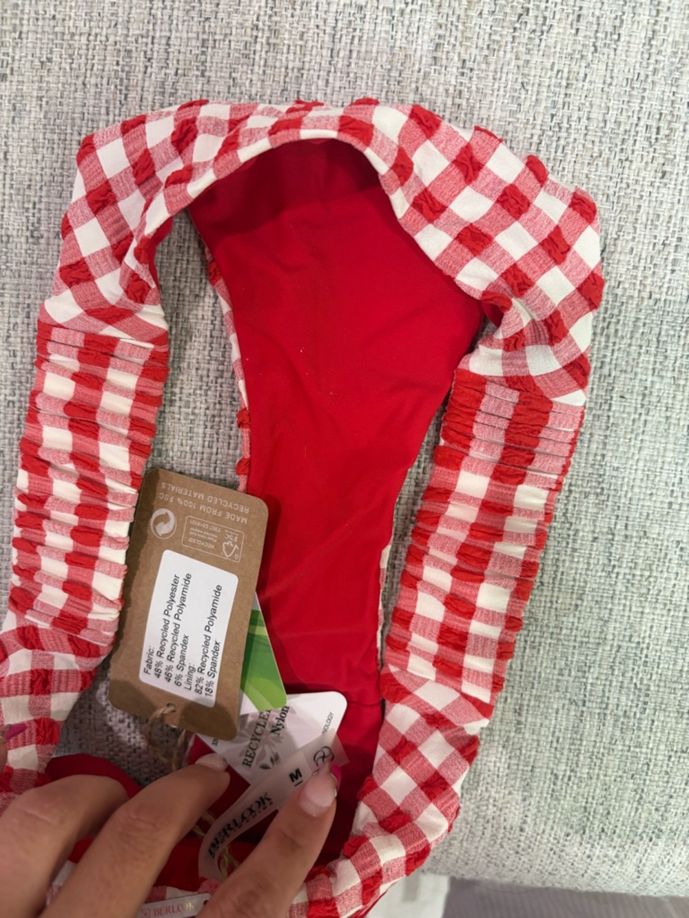 Red Gingham Underwire Bikini Top and High-Cut Bottoms - Picture 5 of 8